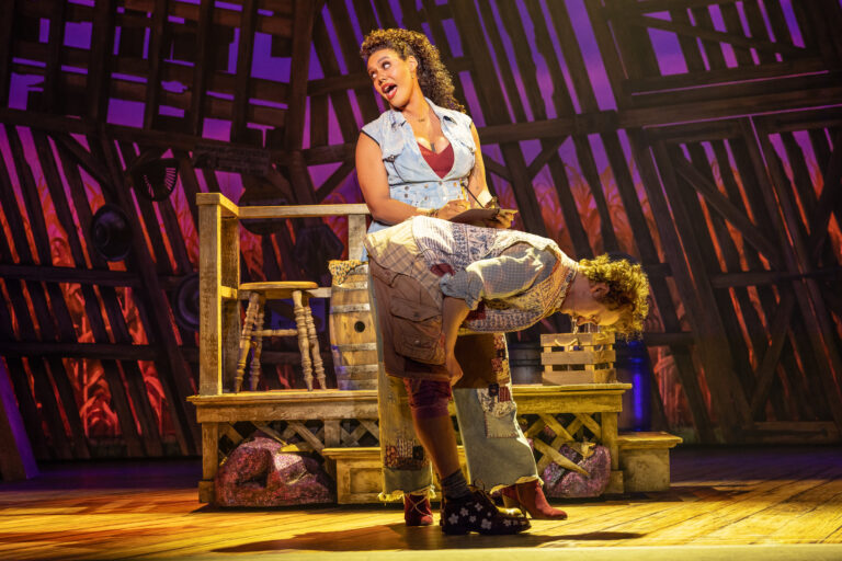 Miki Abraham as Lulu and Ryan Fitzgerald in The North American Tour of SHUCKED (Photo by Matthew Murphy and Evan Zimmerman) 0366