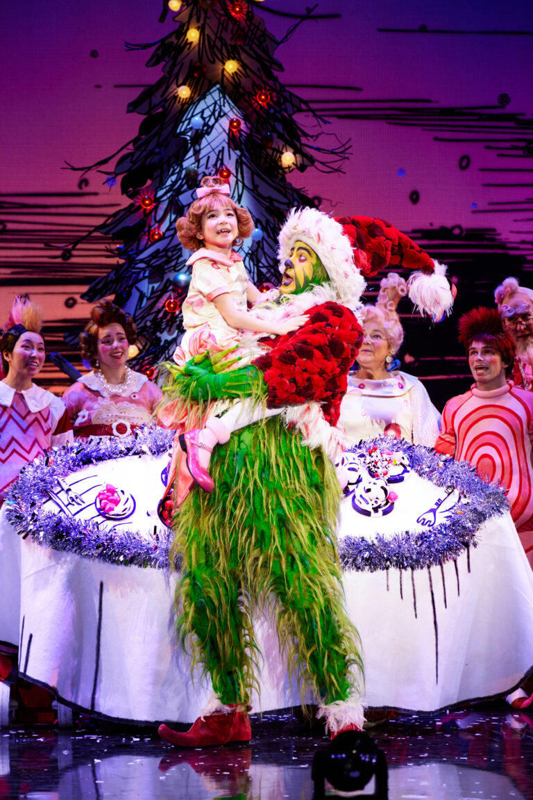 12 - James Schultz as THE GRINCH, Aerina DeBoer as Cindy-Lou Who and the Touring Company of Dr. Seuss’ HOW THE GRINCH STOLE CHRISTMAS! The Musical. Credit_ Jeremy Daniel