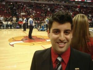 John Michael Dias prepares to sing the National Anthem at the Bulls/Magic game